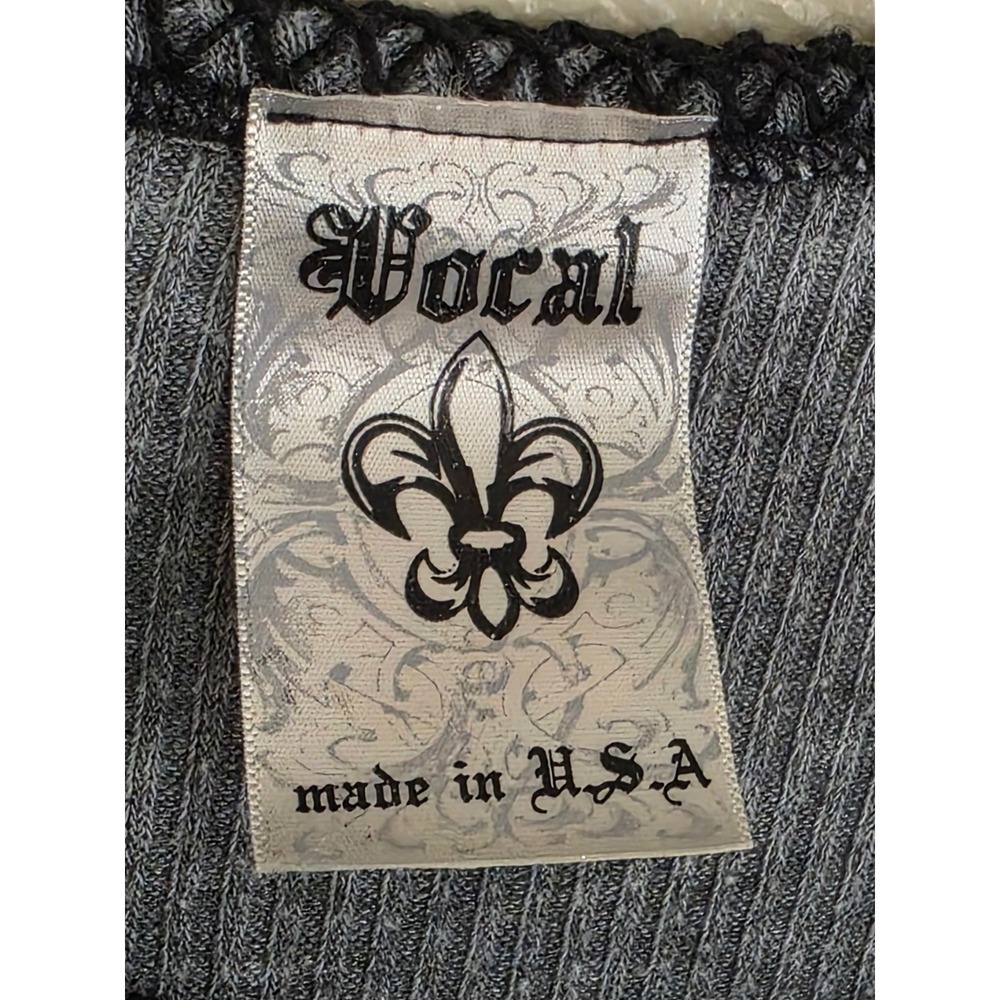 Vocal Grey Mineral Wash Rhinestone Cross Sharkbite Long Sleeve Top Small light - Picture 2 of 9
